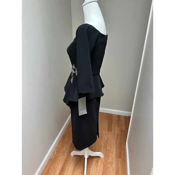 NEW Theia Cocktail Embroidered Mid Length Black Dress size 2 - Picture 4 of 9